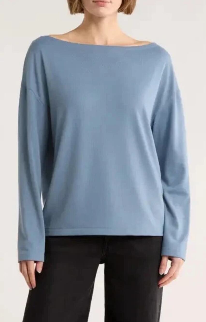 ALLSAINTS new Rita boatneck slate gray blue long sleeve casual top Flint Stone